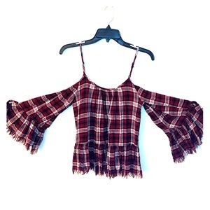 Flannel open shoulder top MOD boutique